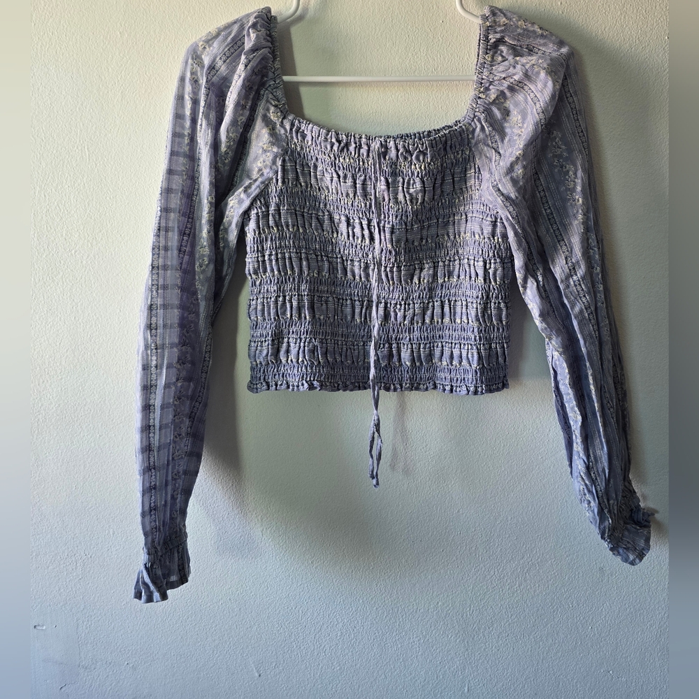 American Eagle Outfitters Lavender Smocked Long-Sleeve Crop Top